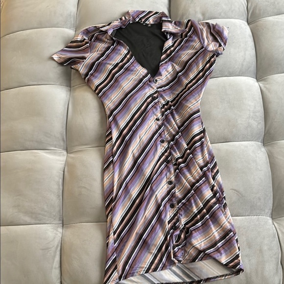 Motel Rocks Mini Striped Purple Button-Down Dress size XS - Picture 2 of 8